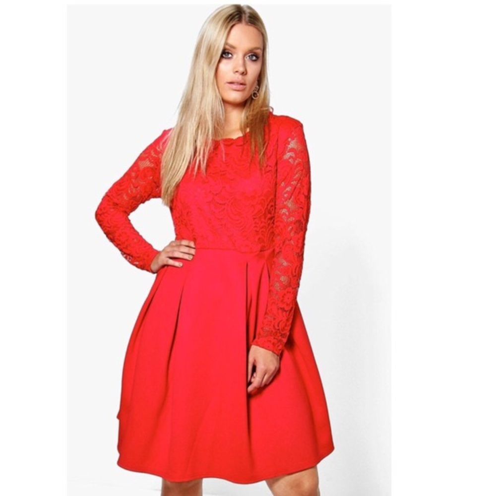 Boohoo Lace & Scuba Skater Dress